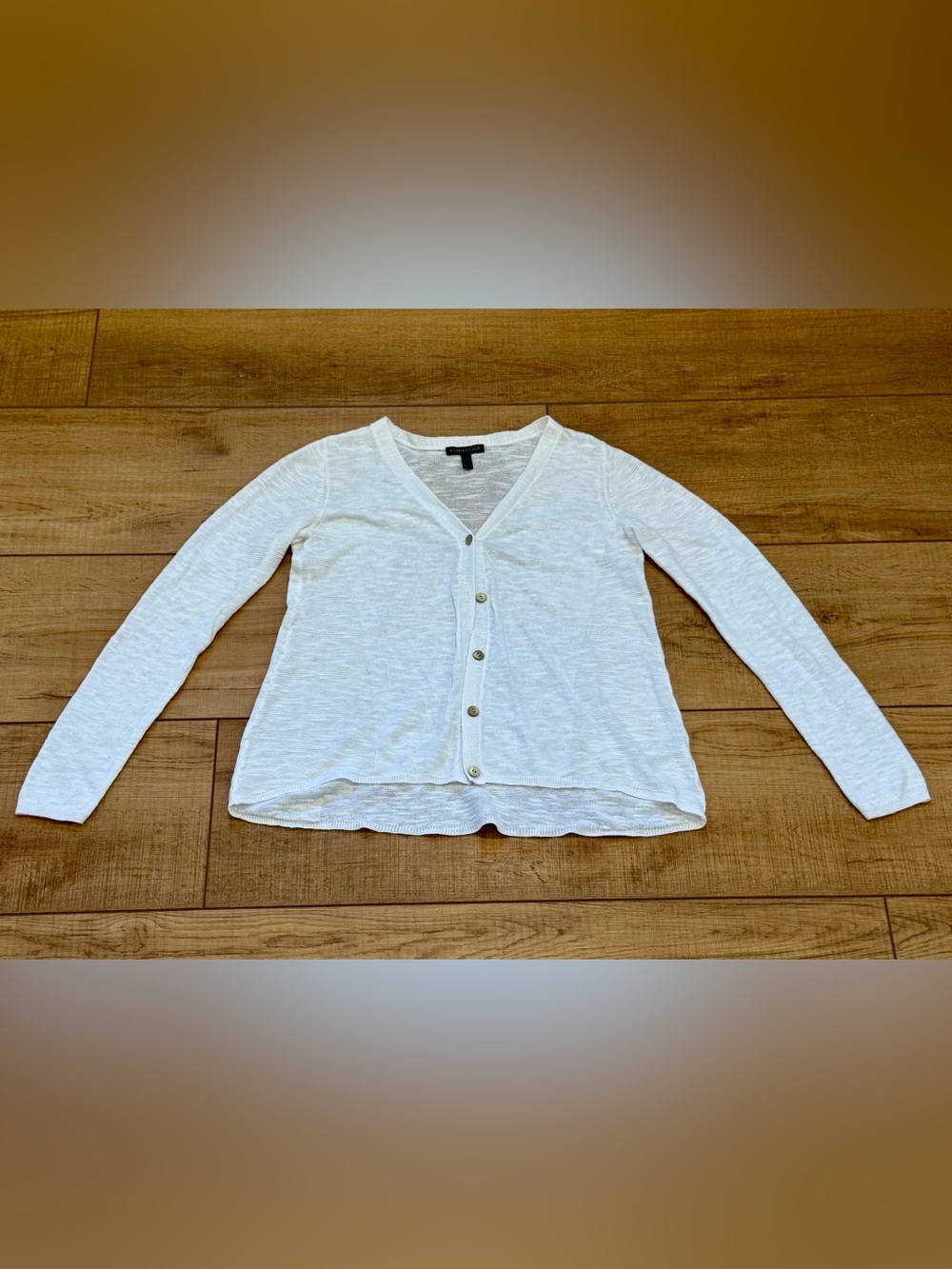 Eileen Fisher Organic Linen Cotton Open Knit Mesh Cardigan White XXS NWOT